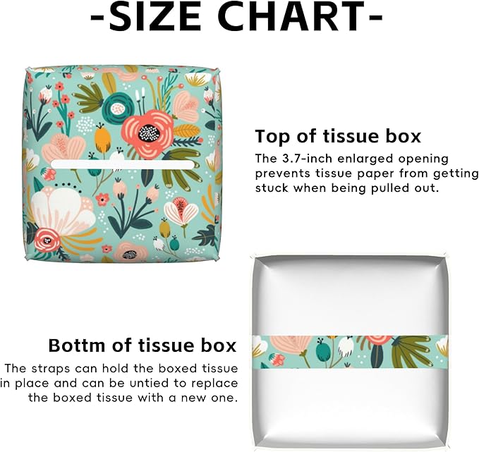 Watercolor Flowers Tissue Box Cover Square,Tissue Box Holder with Belt Bottom,Stylish Leather Napkin Holder for Vanity Countertop,Nightstands,Office Desk,5.2"Ã5.2"Ã5.2"