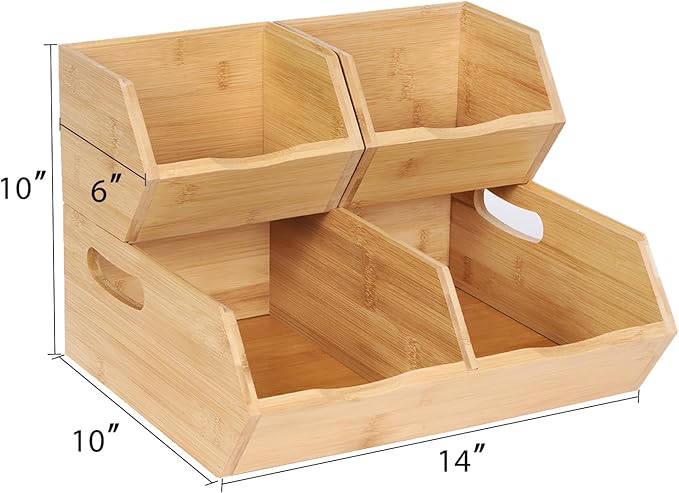 Bamboo Stackable Storage Baskets - Organize Potatoes, Onions & Fresh Produce in Pantry, Space-Saving Fruit Bowl for Kitchen Counter, Reusable Vegetable Container