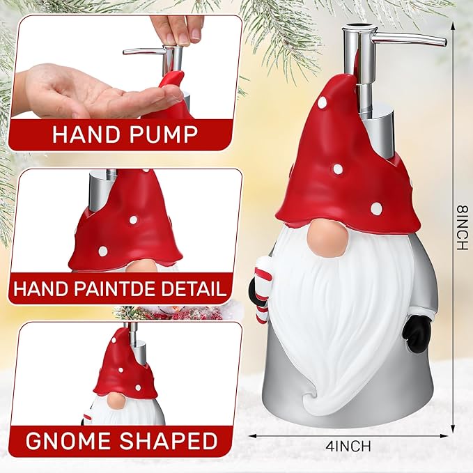 Christmas Soap Dispenser and Towel Set Gnome Hand Soap Dispenser with 2 Hand Towels Refillable Lotion Essential Oil Dispensers with Pump for Christmas Bathroom Kitchen