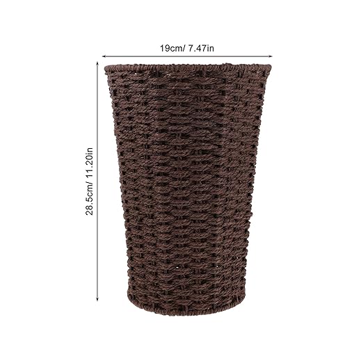 VICASKY Woven Paper Rope Trash Can Brown Sundries Storage Basket Handwoven Household Wastebasket for Living Room Bedroom Bathroom, Size 19x14.5x28 Cm
