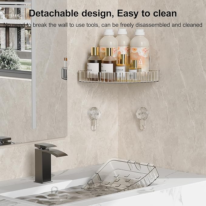 Shower Caddy Suction Cup Bathroom Shower Organizer for Bathroom Storage & Home Decor & Kitchen No Drilling Large Capacity Removable and Reusable Shower Shelves for Inside Shower. (clear, corner)