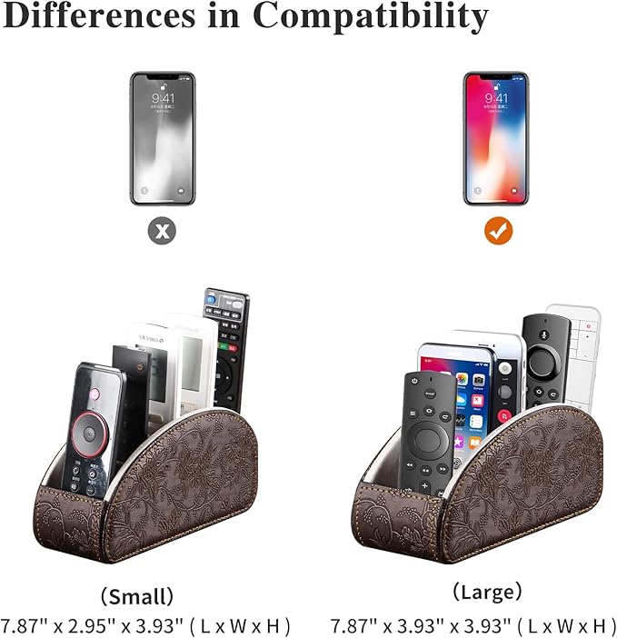 YAPISHI All-in-One Leather Brown TV Remote Holder with 5 Compartments Nightstand Desktop Media Player Remote Caddy Storage Box Organizer Tray for Mobile Office Phone Controller