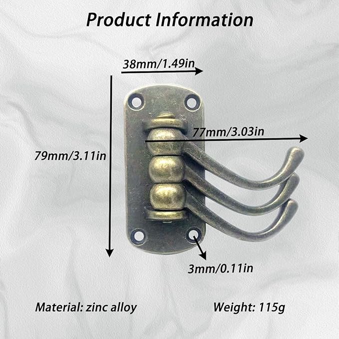 4PCS Rustic Swivle Hook, Zinc Alloy Swivel Coat Hook Wall Mounted Coat Hook Decorative Cast Iron Heavy Duty Double Hooks Vintage Robe Rv Bathroom Kitchen Garage Hooks (Triple Hook)