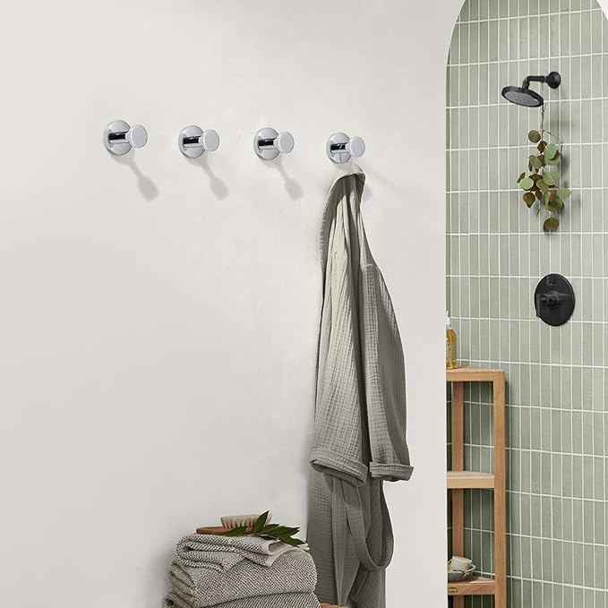 TUNNY 5 Pack Round Towel Hooks-Chrome Modern Coat Hooks Utility Shower Towel Hooks for Bathroom Kitchen Home Storage