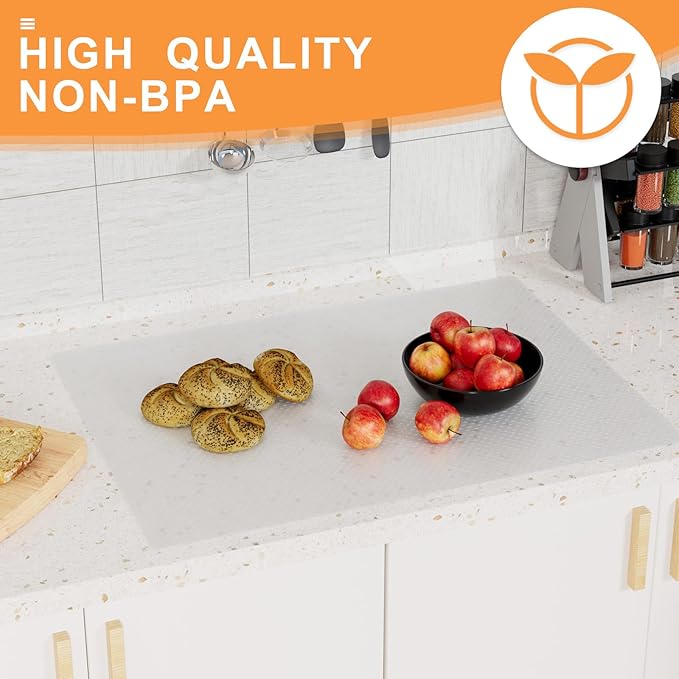 Clear Shelf Liners for Kitchen Cabinets: 17.7 Inch Wide Waterproof Drawer Liner - Translucent Non-Adhesive Easy to Cut Cupboard Liner for Refrigerator 17.7 in × 25 FT