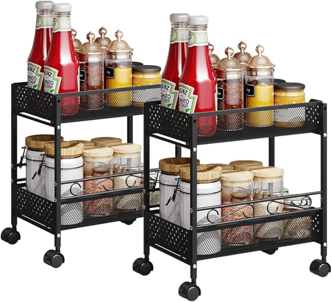 2 Pack - 2-Tier Under Sink Organizers and Storage with Sliding Storage Drawer for Kitchen and Bathroom Cabinet Countertop, Black