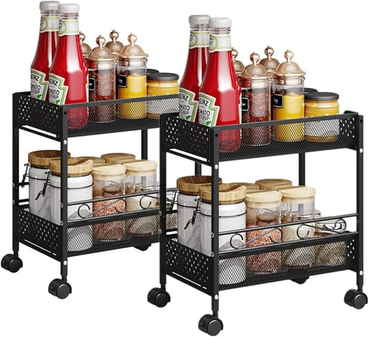 2 Pack - 2-Tier Under Sink Organizers and Storage with Sliding Storage Drawer for Kitchen and Bathroom Cabinet Countertop, Black