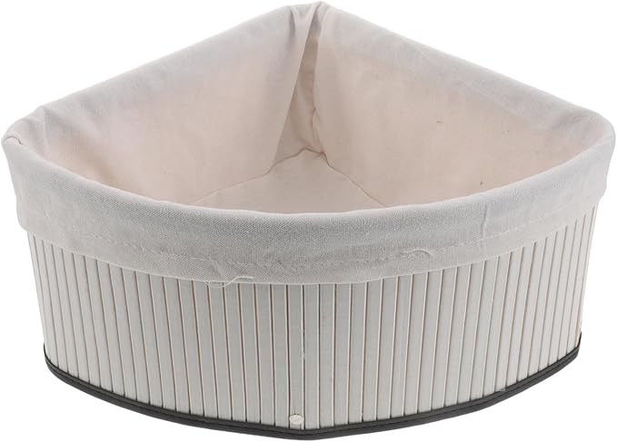 Woven Corner Basket - Bamboo Storage Bin with Washable Liner - Triangle Corner Organizer for Kitchen, Cabinet, Closet, Bedroom, Living Room 13x9.8"