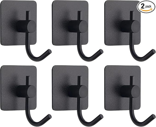 PMMASTO Towel Hooks - Heavy Duty Wall Robe Coat Hook for Hanging- Shower Hooks (Black, “ J ”Shape 6PC)