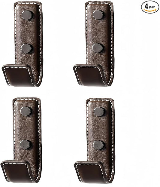 4 Pcs Leather Coat Hooks Wall Mount,Coat Hooks for Wall,Wall Hooks for Hanging Robe Towels Bags Hats Scarf Keys Clothes Suitable for Bedroom, Entryway and Closet (Coffee)