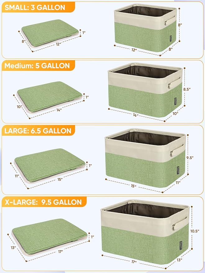 BALEINE 3 Pack Fabric Closet Storage Bins for Shelves, Linen Closet Organizers and Storage, Decorative Baskets for Organizing, Shelf, Clothes, Home, Office (Green, 12"x8"x8")