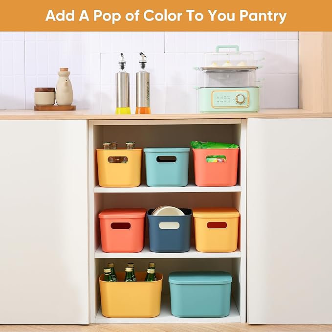 Plastic Storage Bins with Lid, Stackable Storage Containers for Organizing, Decorative Storage Baskets for Shelves Living Room Playroom Classroom Office (Small (8 PCS))