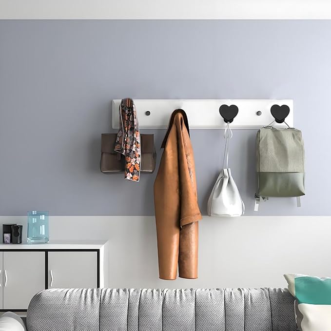 6 Pcs Heart Shaped Wall Hooks Decorative Metal Wall Hook for Home Office Hotel Wall Decoration (Black)