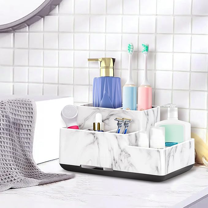 Toothbrush Holder,Bathroom Organizer Countertop, 5 Compartments Multifunctional Storage for Cosmetic, Makeup, Office Stationery Pencil,Toothpaste, Toothbrush,Ideal Gift for Home, Office