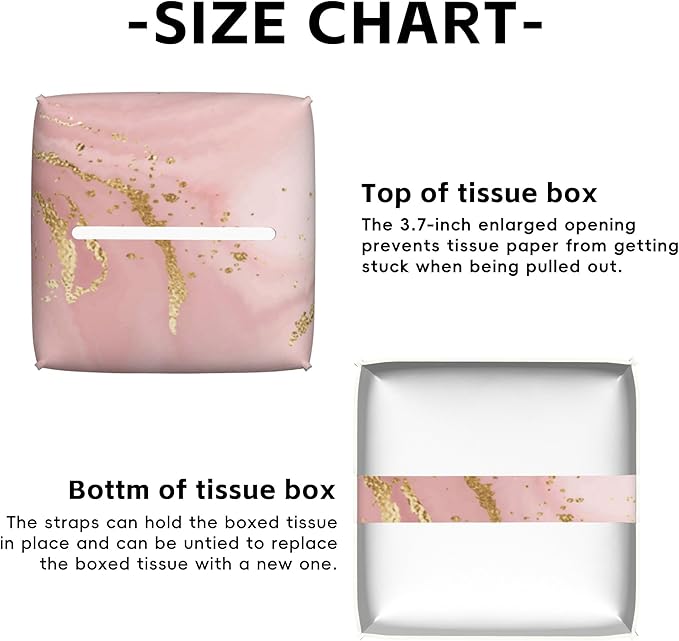Pink Marble Tissue Box Cover Square,Tissue Box Holder with Belt Bottom,Stylish Leather Napkin Holder for Vanity Countertop,Nightstands,Office Desk,5.2"Ã5.2"Ã5.2"