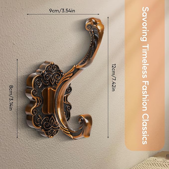 Vintage Wall Hooks, Unique Heavy Duty Wall Hooks for Hanging Towel Key Purse Hat Robe Clothes Decorative Hook for Bathroom Shower Closet Entryway Antique Brass 4 Pack
