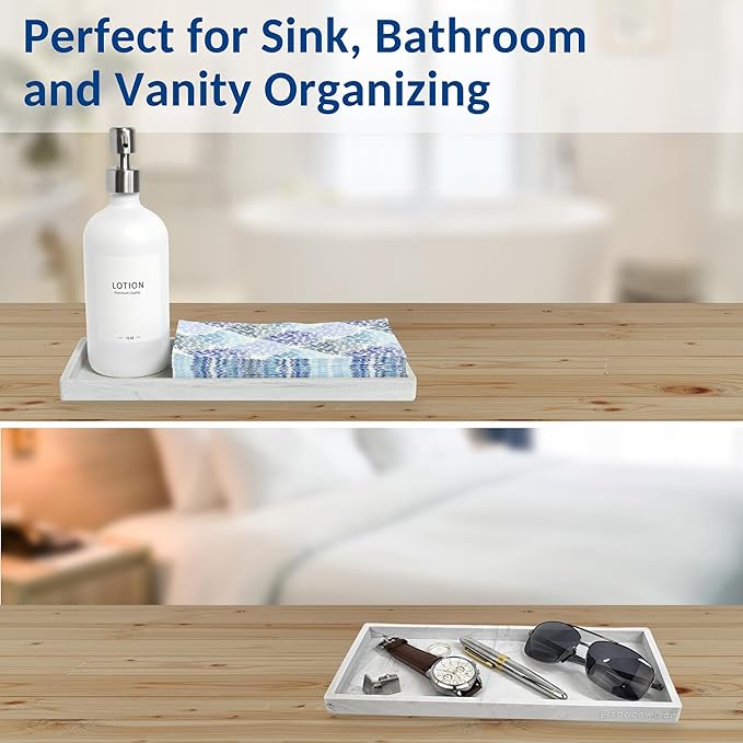 Countertop and Vanity Tray - 2 PC Large 11.7" Silicone Bathroom Trays, Counter Organizer, Dish Soap Sponge Holder Kitchen Sink Tray Organizer, Sink Caddy Toothbrush Key Kitchen Soap Trays