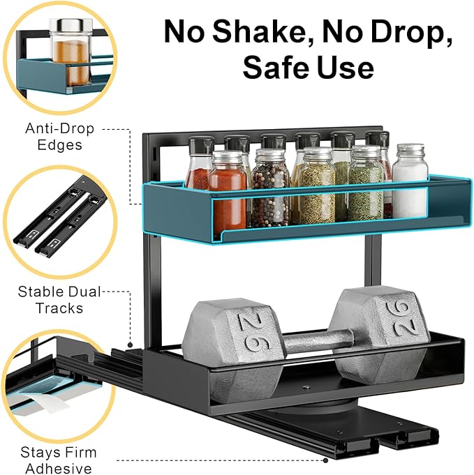 iSPECLE Spice Rack Organizer for Cabinet - 2 Pack Rotate Pull Out Spice Racks for Easy Access, Adjust Height to Fit 4 oz to 8 oz Spice Jars, Peel and Stick, 10.2" D for Small Kitchen Cabinet