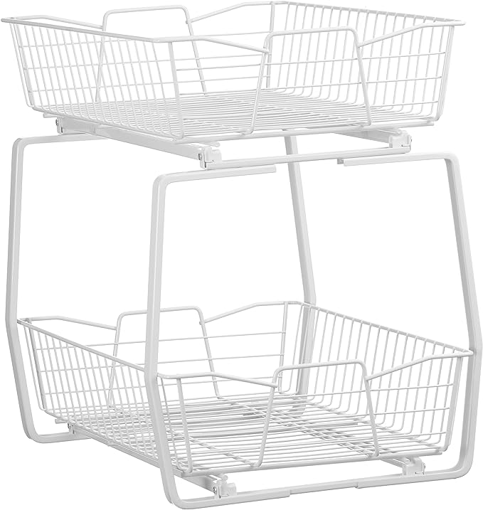 ClosetMaid 14 in. Pull Out Cabinet Organizer, 2 Tier, Heavy Duty, Slide Out Pantry Shelves Drawers for Kitchen, Bathroom, White