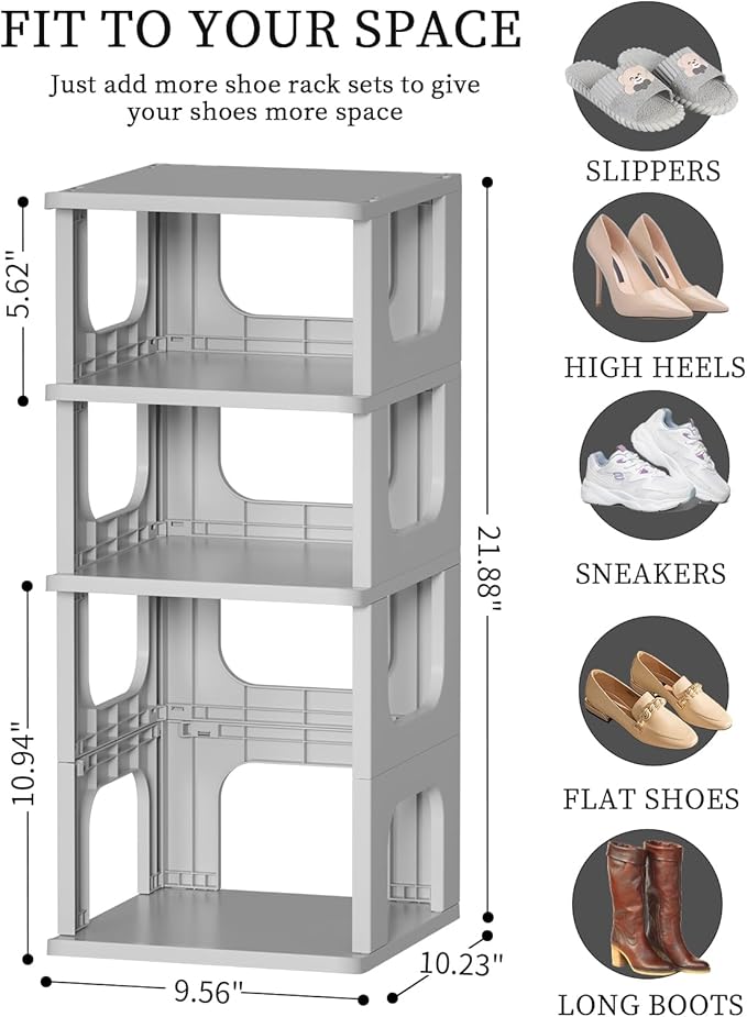 HAIXIN 5-Tier Shoe Rack - Durable Space Saving Shoe Storage Stand for Closet, Entryway, Hallway, Dorm, Bathroom - Grey (Pack of 2)