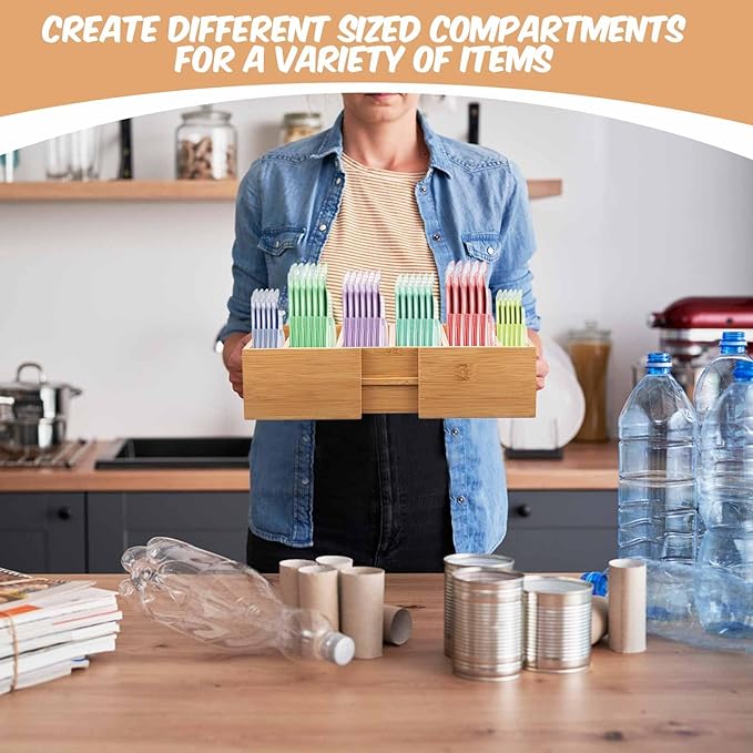 Juexica 11.8"-18.7" Expandable Bamboo Lid Organizer for Cabinet Adjustable Kitchen Cabinet Organizer Drawer Kitchen Organization with Dividers for Food Container Pantry Storage, Natural