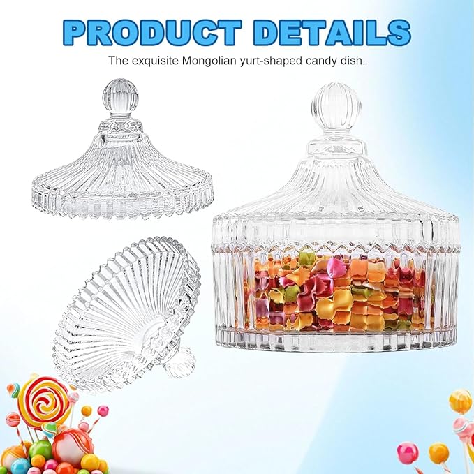280ML/10Oz Candy Dishes Crystal Glass Candy Box with Lid Decorative Covered Food Storage Organization Sugar Bowl Cookie Jar Biscuit Jar Seasoning Jar for Home Kitchen(Clear)
