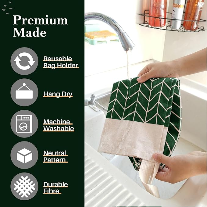 Canvas Grocery Bag Holder Dispenser, Wall Mount Shopping Trash Bag Storage Organizer for Home Kitchen (Fresh Green)