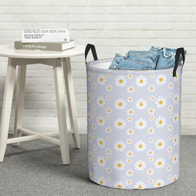 Daisy Flowers Round Laundry Hamper Storage Basket Toys Clothes Organizer Bin For Home Bathroom Bedroom Dorm Nursery, 62l