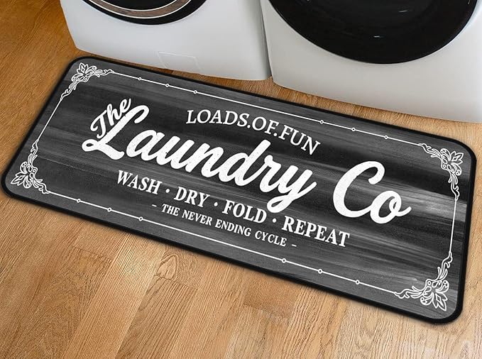 Laundry Room Long Mat Area Rug Non-Slip Floor Mat Waterproof Farmhouse Carpet for Kitchen 72" x 24" (Black/Grey)