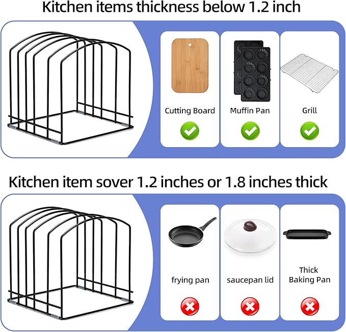 5-Slot Cutting Board Organizer, Bakeware Organizer, and Kitchen Cabinet Organizer for Baking Trays and Cookie Sheets (2pcs 5 Slots for two size)