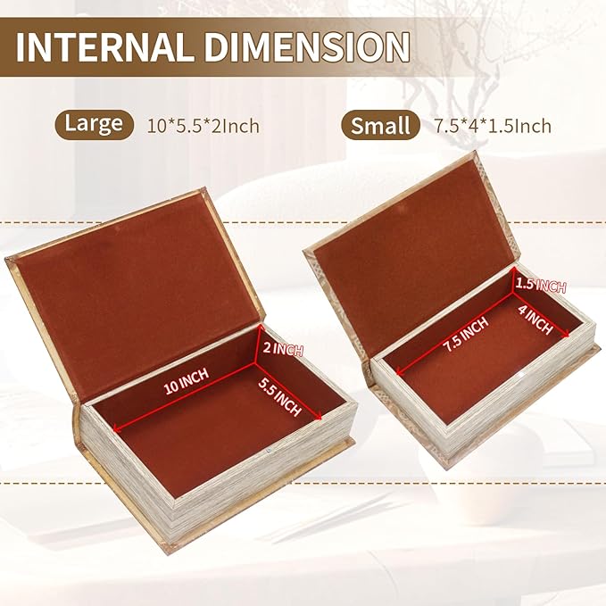 Decorative Book Boxes Set,Magnetic Lock Faux Wooden Storage Book Box Set of 2,Coffee Table Books Decor Retro Style Fabric Cover,Hidden Storage Secret Keepsake,Jewelry Trinket,Cash