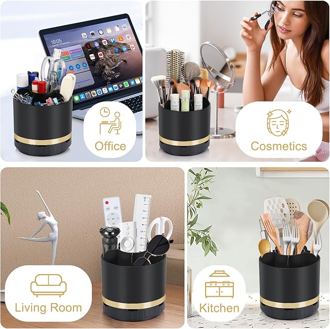 Bathroom Organizer Countertop - Rotating Black Toothbrush Holder for Bathroom Accessories Organization Detachable 6 Slots Bathroom Sink Storage Caddy Vanity Organizer