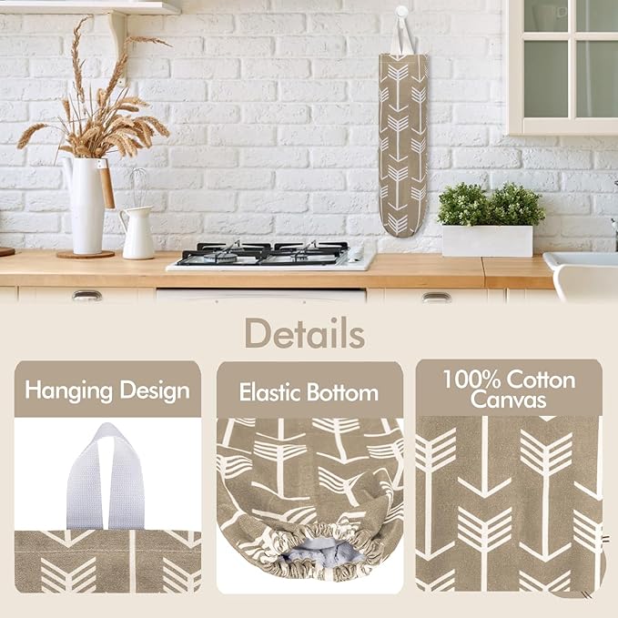 TOGETRUE Plastic Bag Holder, Washable Grocery Bag Holder Organizer, Large Wall Mount Trash Storage Dispenser for Home, Kitchen, Travelling (Khaki)
