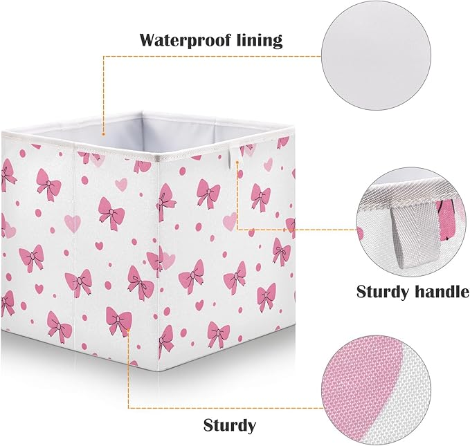 Bolaz Pink Bows Hearts Pattern Closet Organizers Storage Cubes Storage Bins Shelf Baskets Containers for Home Room Office,Rectangle