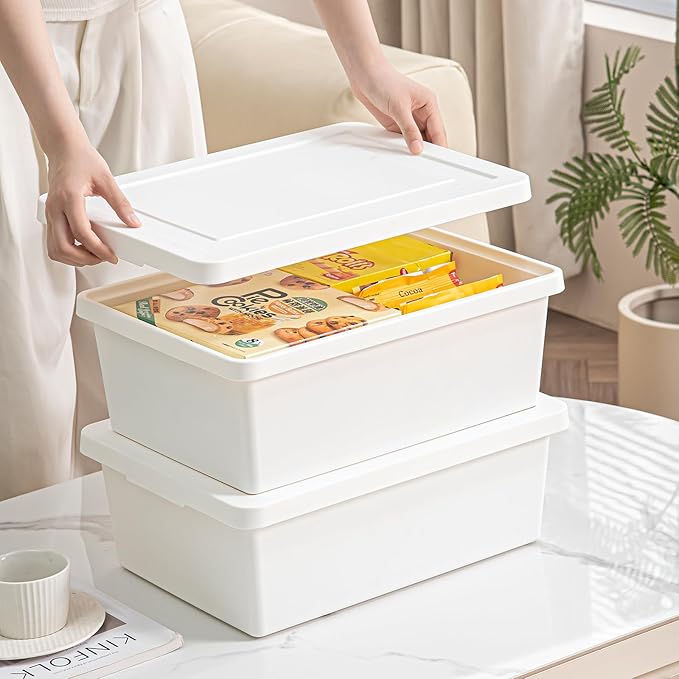 15 Quart Stackable Plastic Storage Bins with LidsStorage Container for Organizing, Storage Boxeswith Handle for Shelves, Cube Storage Bin for CraftSnacks, (whiteï¼2L)