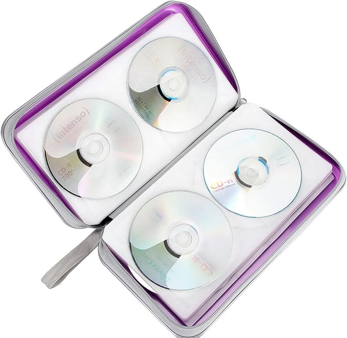 CD Case, Siveit DVD Case Holder 96 Capacity Hard Plastic CD DVD Disc Cases Storage Binder Wallet for Car Home Office Travel (Purple)