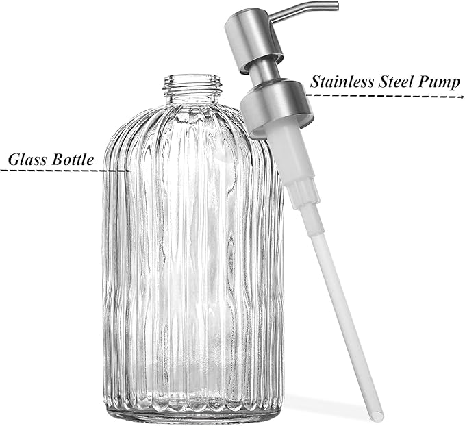 14Oz Clear Soap Dispenser Bathroom - 2 Pack, Clear Glass Hand Soap Dispensers with Stainless Steel Pump, Refillable Dish Soap Dispenser for Kitchen, Countertop Soap Dispensers