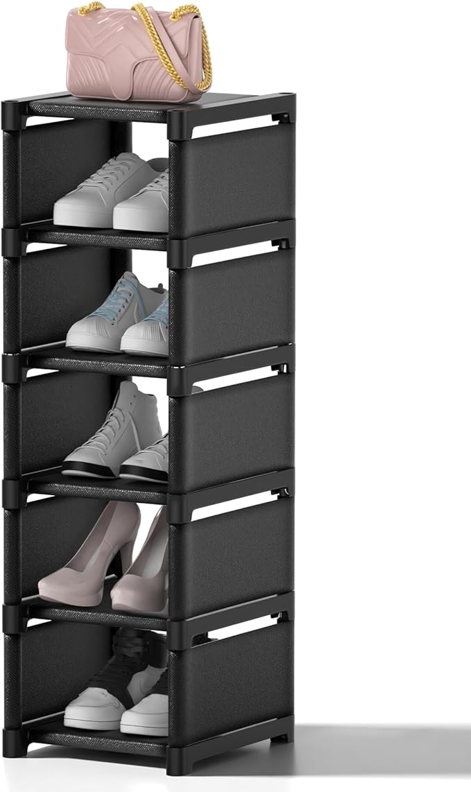 6-Tier Narrow Shoe Rack, Vertical Small Space Shoe Organizer, 9.84" Compact Slim Shoe Shelf for Closet & Entryway, Sturdy & Tool-Free Assembly, Adjustable Height for Boots