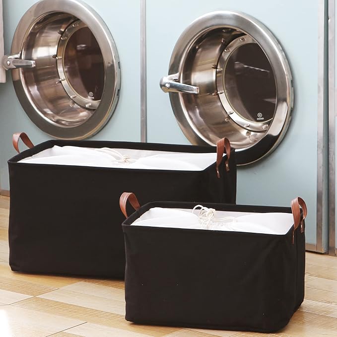 Hinwo 31L Large Storage Bins, 4-Pack Closet Organizers and Storage, Foldable Clothes Storage Baskets with Handles, Containers for Clothing, Blanket, Towels, Toys, Bedding (Black)