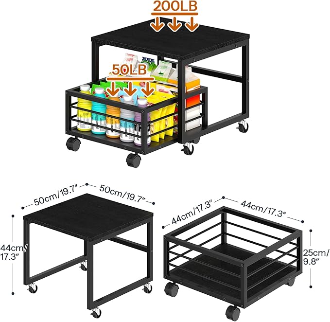 HOOBRO Mini Fridge Stand with Movable Storage Basket, Mini Fridge Cabinet with Wheels and Adjustable Feet, Sturdy Metal Frame, for Kitchen, Living Room, Office, Black BB155TL01
