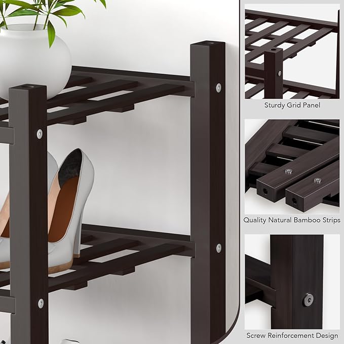Haddockway Small 6 Tier Bamboo Shoe Rack Storage Organizer,Multifunctional Free Standing Stackable Shoe Shelf with Grid Panel for Closet,Hallway,Entryway,Small Space 18"x11"x34"