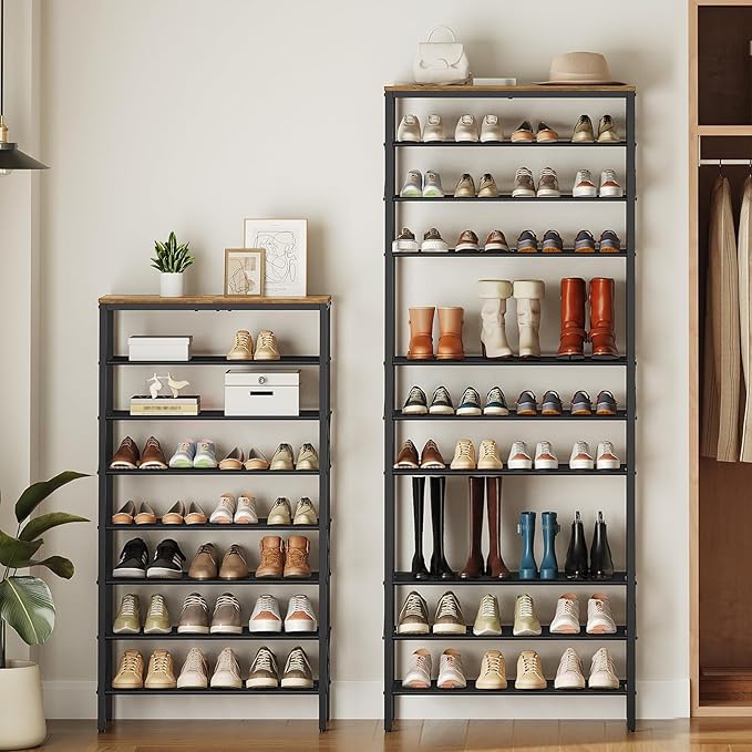 12 Tier Shoe Rack, Large Capacity Shoe Storage Organizer Holds 48 Pairs, Sturdy and Stable, for Entryway, Hallway, Closet, Dorm Room, Rustic Brown SS12BR