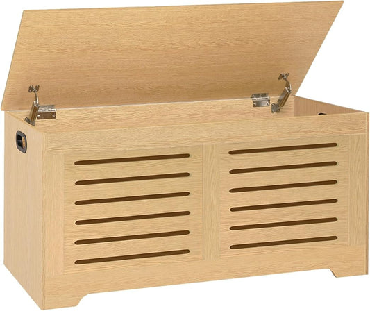 DINZI LVJ Storage Chest, 39.4âWooden Storage Box with 2 Safety Hinges, Entryway Shoe Bench with Flip-Top, Farmhouse Style Trunk for Living Room, Bedroom, Play Room, Easy Assembly, Natural