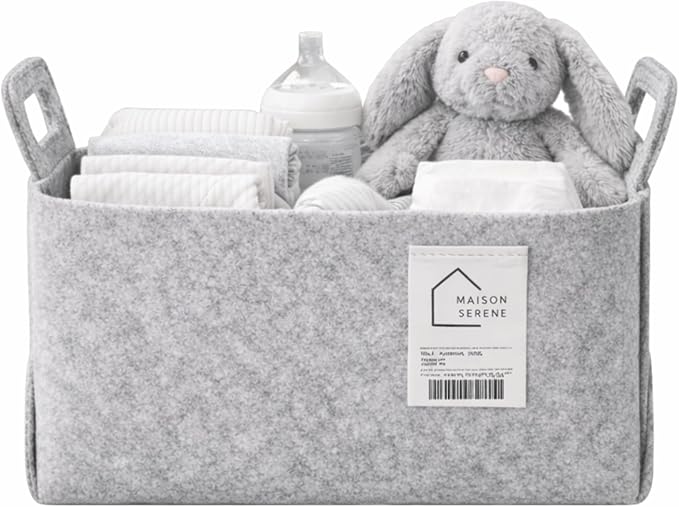 Fabric Storage Basket – Foldable Felt Storage Bin with Handles, Multi-Purpose Storage Organizer for Shelves, Closet, Toys, Clothes, Blankets, Bedroom, Living Room & Nursery, GREY, Medium