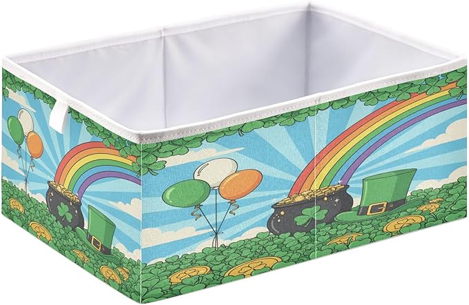 Bolaz St Patrick's Day Shamrock Field Leprechaun Hat Coins Closet Organizers Storage Cubes Storage Bins Shelf Baskets Containers for Home Room Office,Square