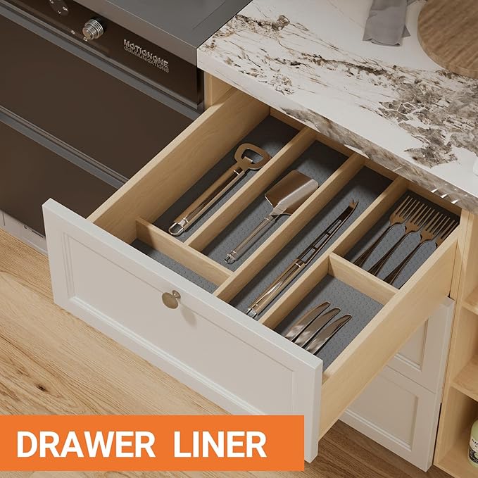 FLPMIX 11" Cabinet Drawer Liner Dark-Grey: Waterproof Kitchen Drawer Mat 11 x 240 Inch - Easy to Cut Small Shelf Liners for Cupboard Closet Pantry Shelving