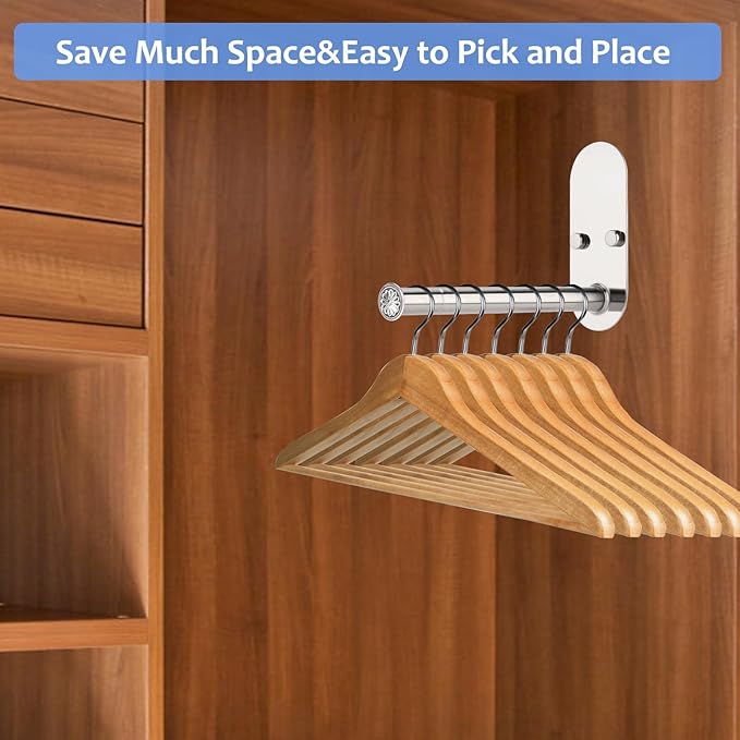 Stainless Steel Clothes Hanger Storage Rack,Wall Mounted Clothes Hanger Organizer, Clothes Bar-Hanger Holder Hooks, Laundry Room Coat Hanger,Space Saving Adhesive OR Drilling Installation