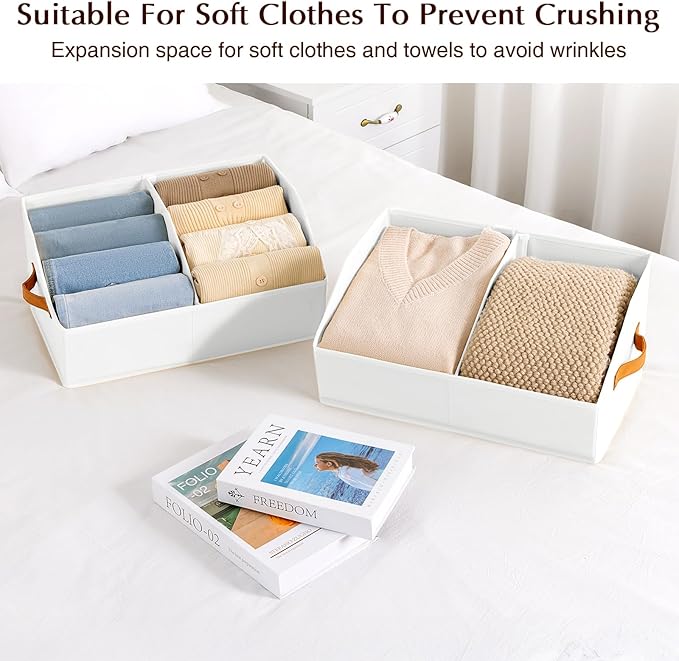 Closet Organizers and Storage Bins - 6 Pack Collapsible Divided Trapezoidal Cube Storage Bins Baskets with Orange Handle for Organizing Clothes Blankets, Toys, Books, Towels(White)