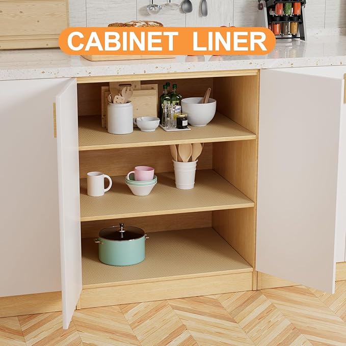 FLPMIX Shelf Liners for Kitchen Cabinets: 23 inch Wide Large Waterproof Under Sink Mat - Khaki Non-Adhesive Easy to Cut Drawer Liner for Pantry Shelves 23" W x 300" L