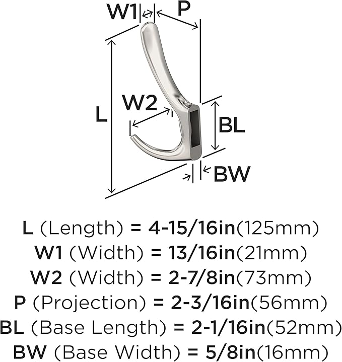Amerock HBX37013PN | Finesse Triple Prong Decorative Wall Hook | Polished Nickel Hook for Coats, Hats, Backpacks, Bags | Hooks for Bathroom, Bedroom, Closet, Entryway, Laundry Room, Office
